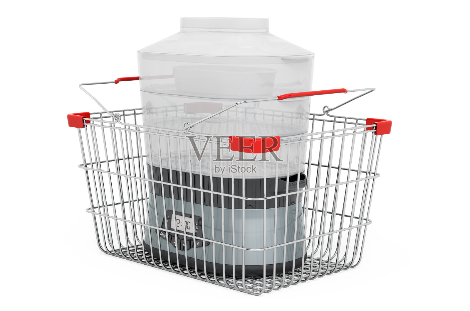 食品蒸笼内购物，3D渲染孤立的白色背景照片摄影图片