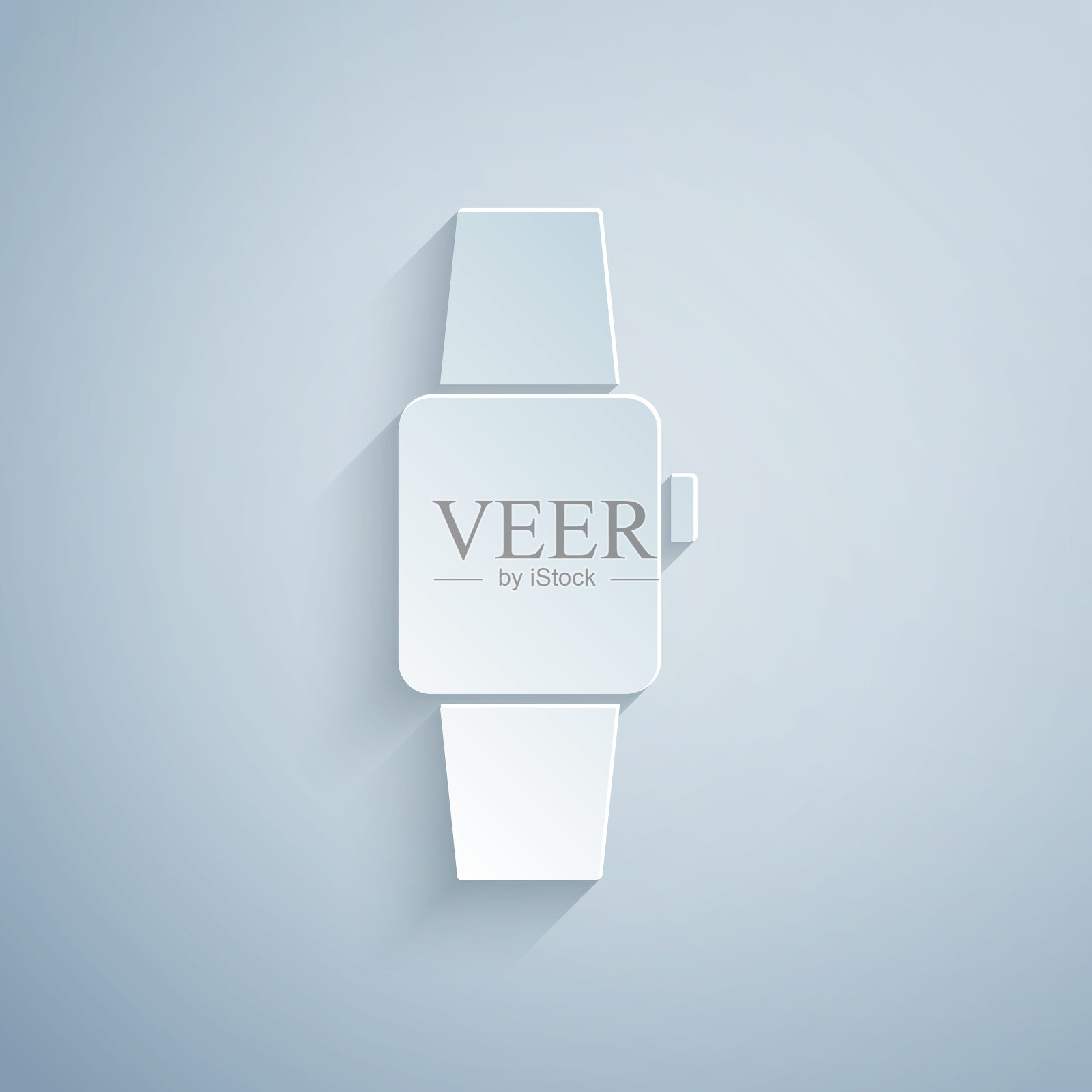 剪纸智能手表图标孤立在灰色背景。纸艺术风格。向量设计元素图片