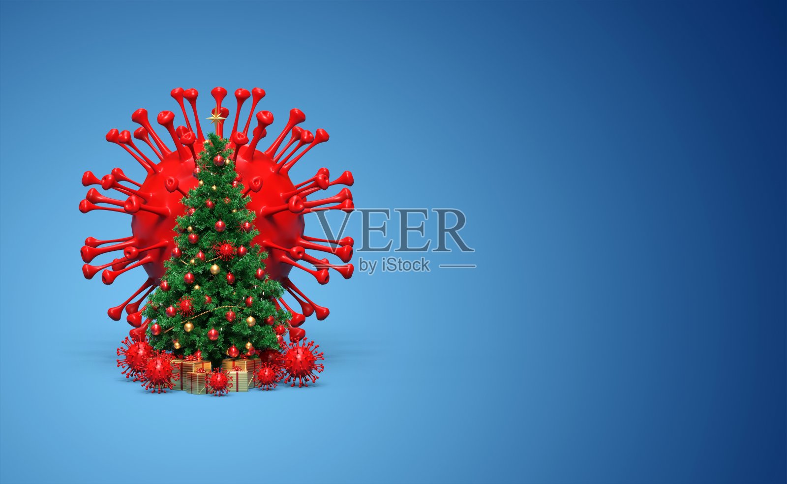 用COVID-19病毒绘制的圣诞树照片摄影图片