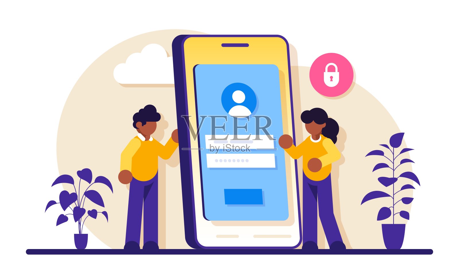 登录页面界面概念。用户登录表单，UI，新帐户注册。保护信息。现代平面插图。插画图片素材