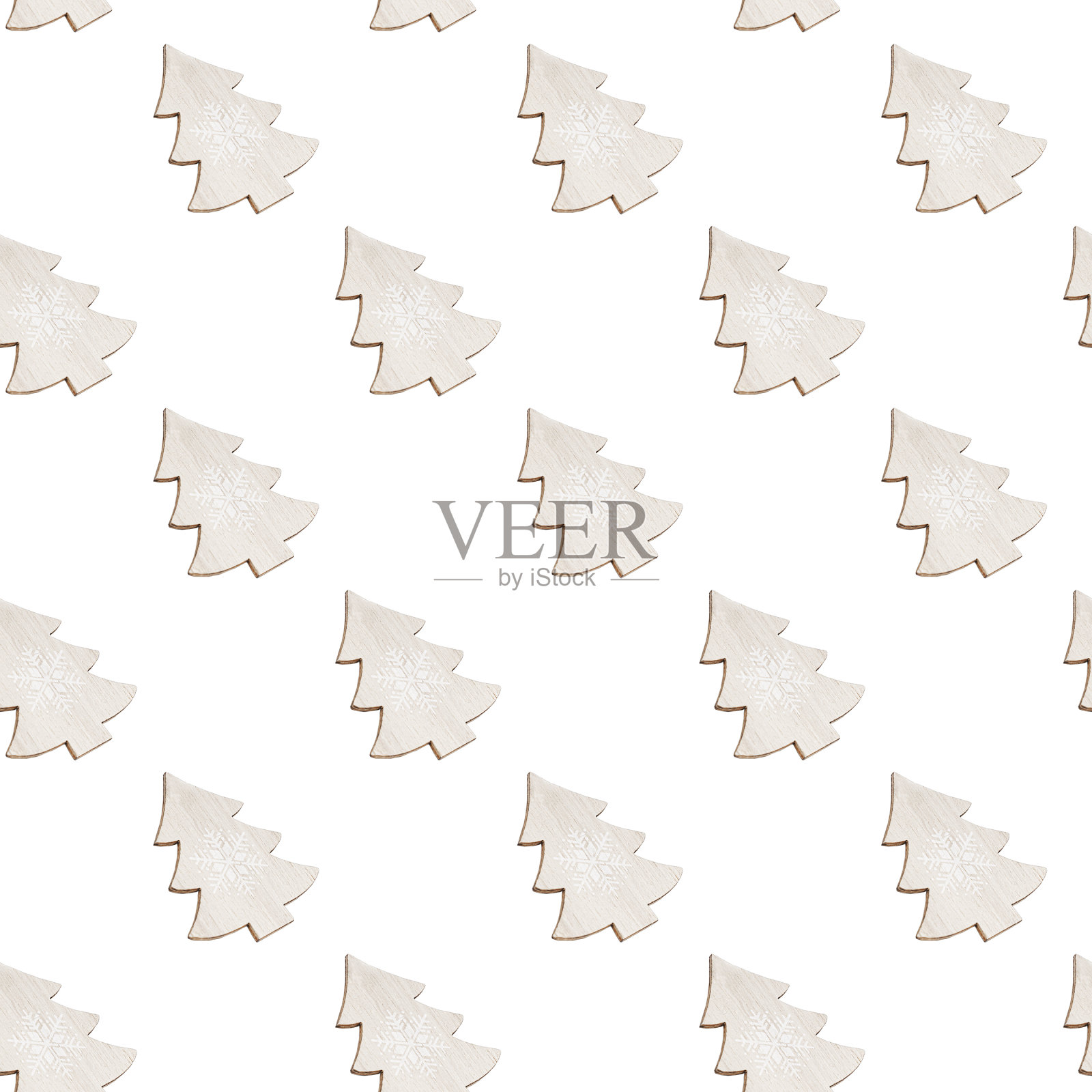 雕刻木质的圣诞冷杉树装饰制作无缝图案的白色背景照片摄影图片