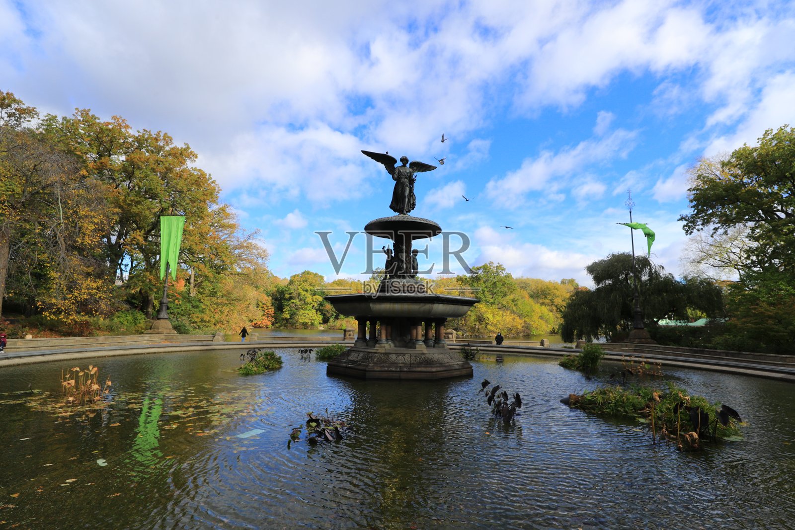 中央公园的贝塞斯达喷泉照片摄影图片