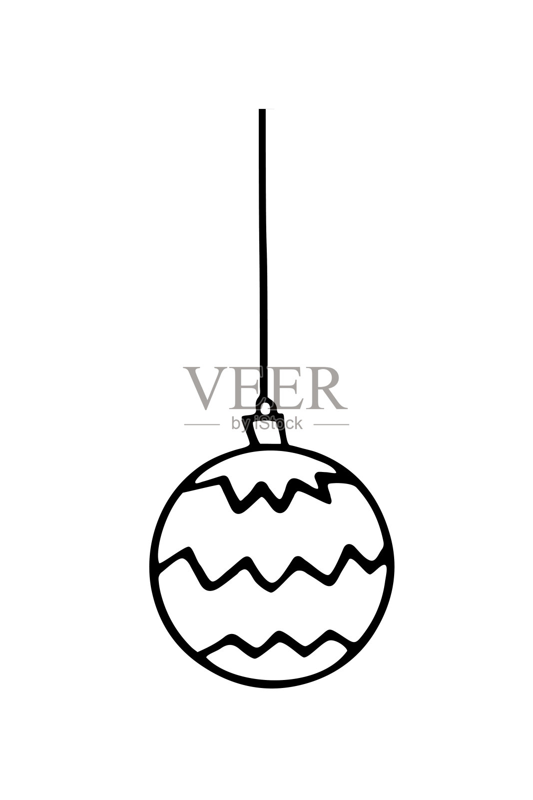 矢量勾勒挂在绳子上的圣诞球。新年和圣诞节的设计元素以涂鸦的风格，孤立。简单的手绘图像贺卡，日历，着色书插画图片素材