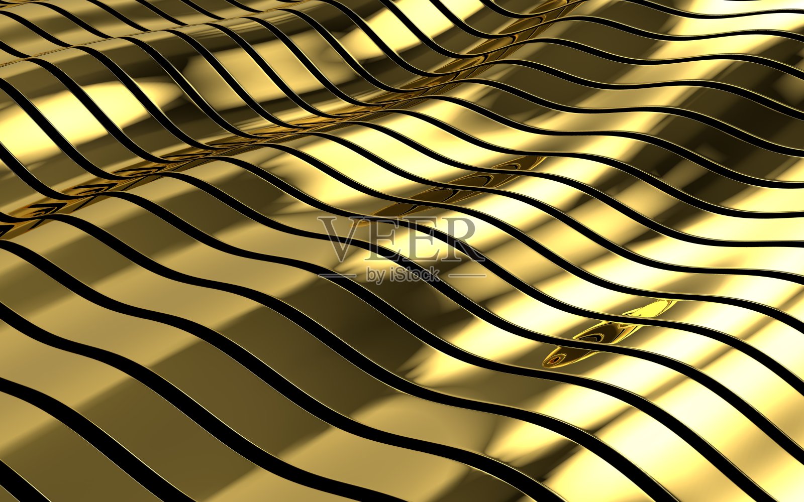 一个波浪金色条纹背景的特写。照片摄影图片