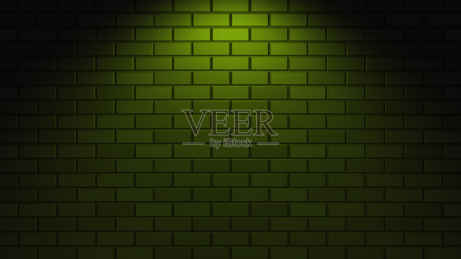 空砖墙与绿色霓虹灯与复制空间照片摄影图片