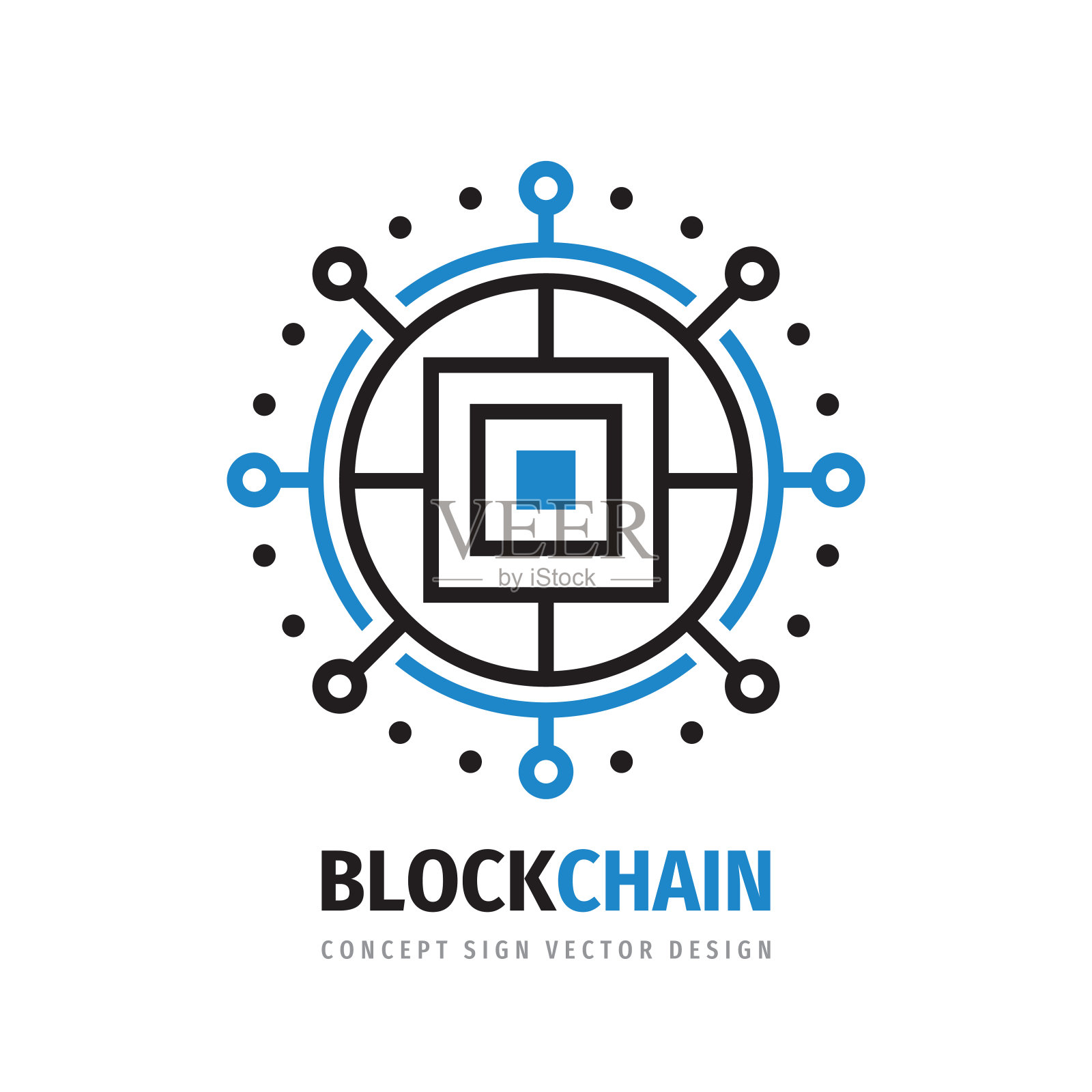 区块链图标标识模板设计。电子计算机技术标志。矢量插图。插画图片素材