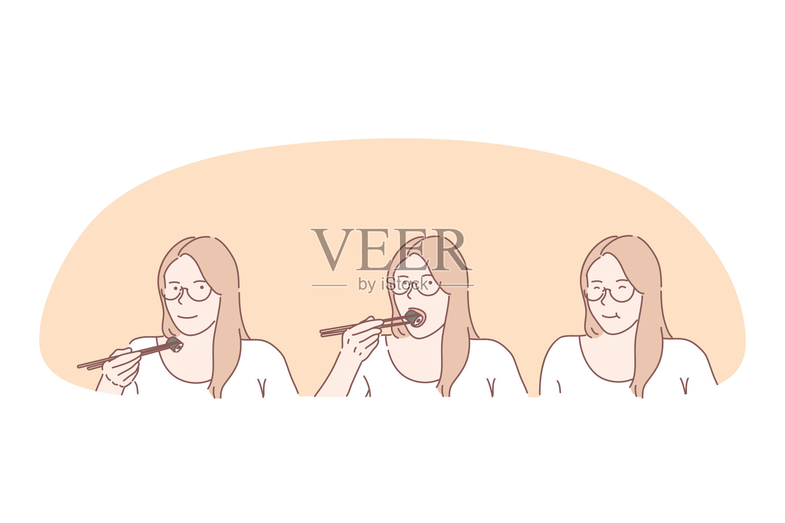 女性吃寿司的概念插画图片素材