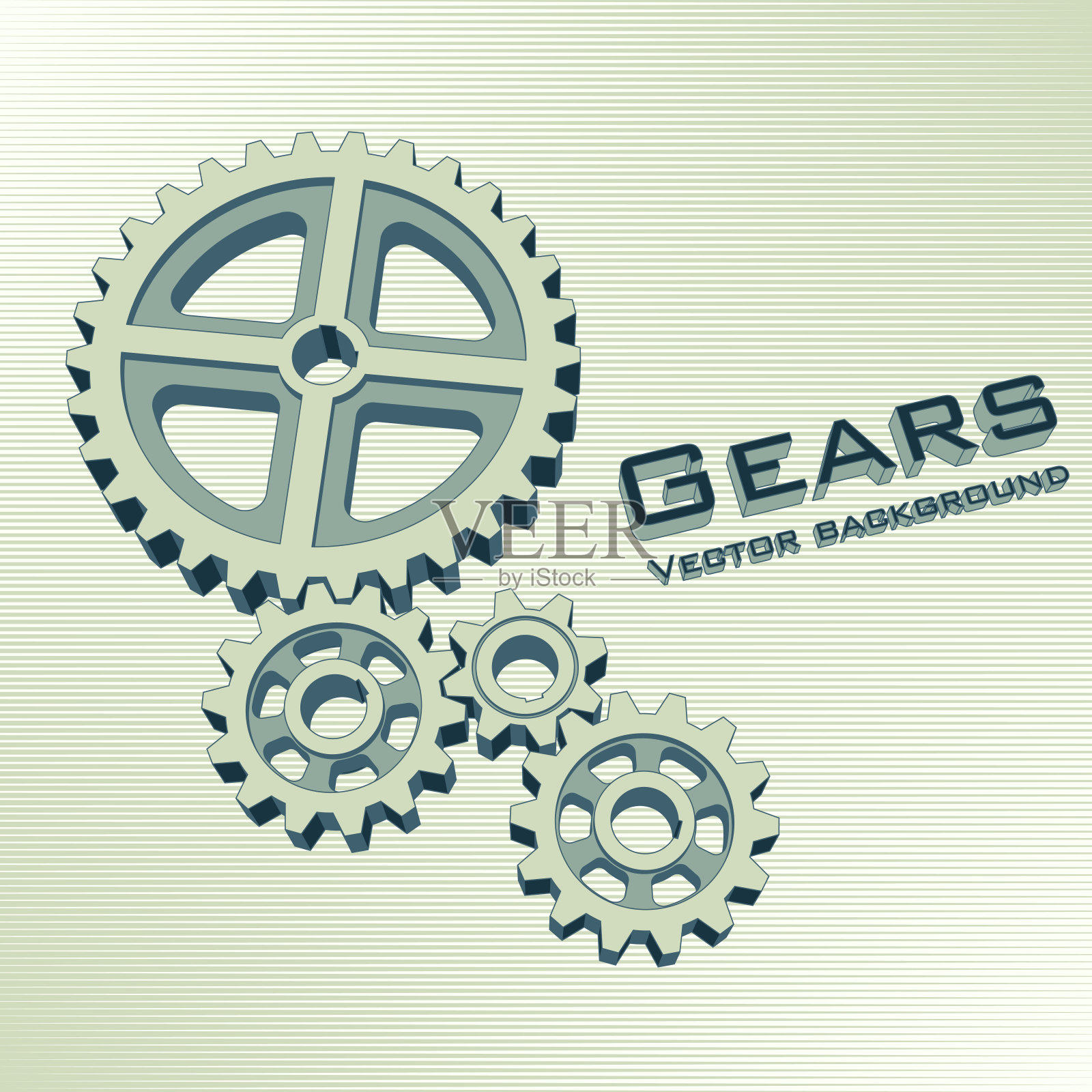 齿轮3d绿色矢量插图。抽象的工业背景在平面风格。插画图片素材