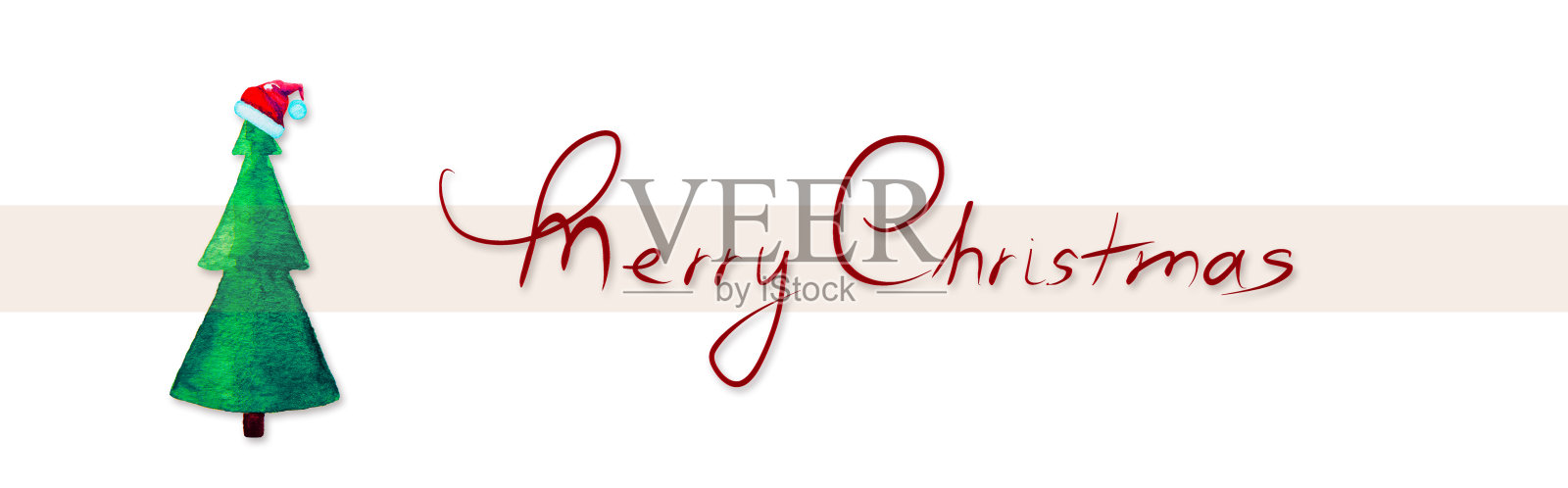 圣诞快乐水彩背景与绿色冷杉树。插画图片素材