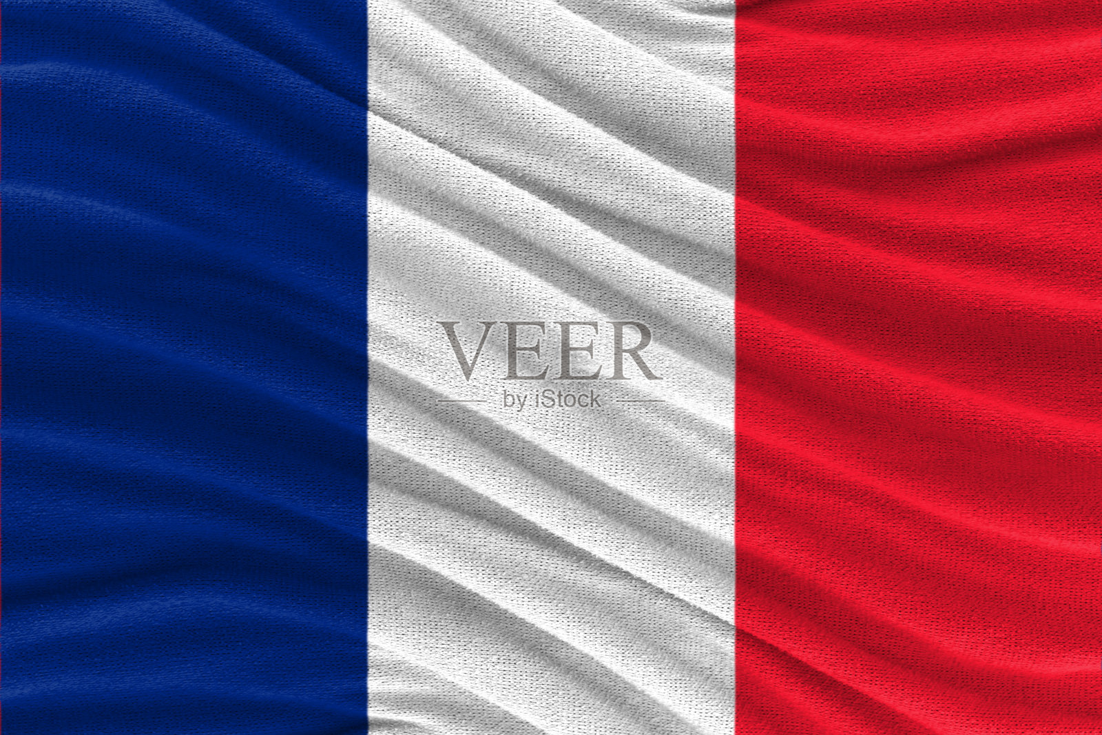 织物波浪纹理法国国旗。照片摄影图片