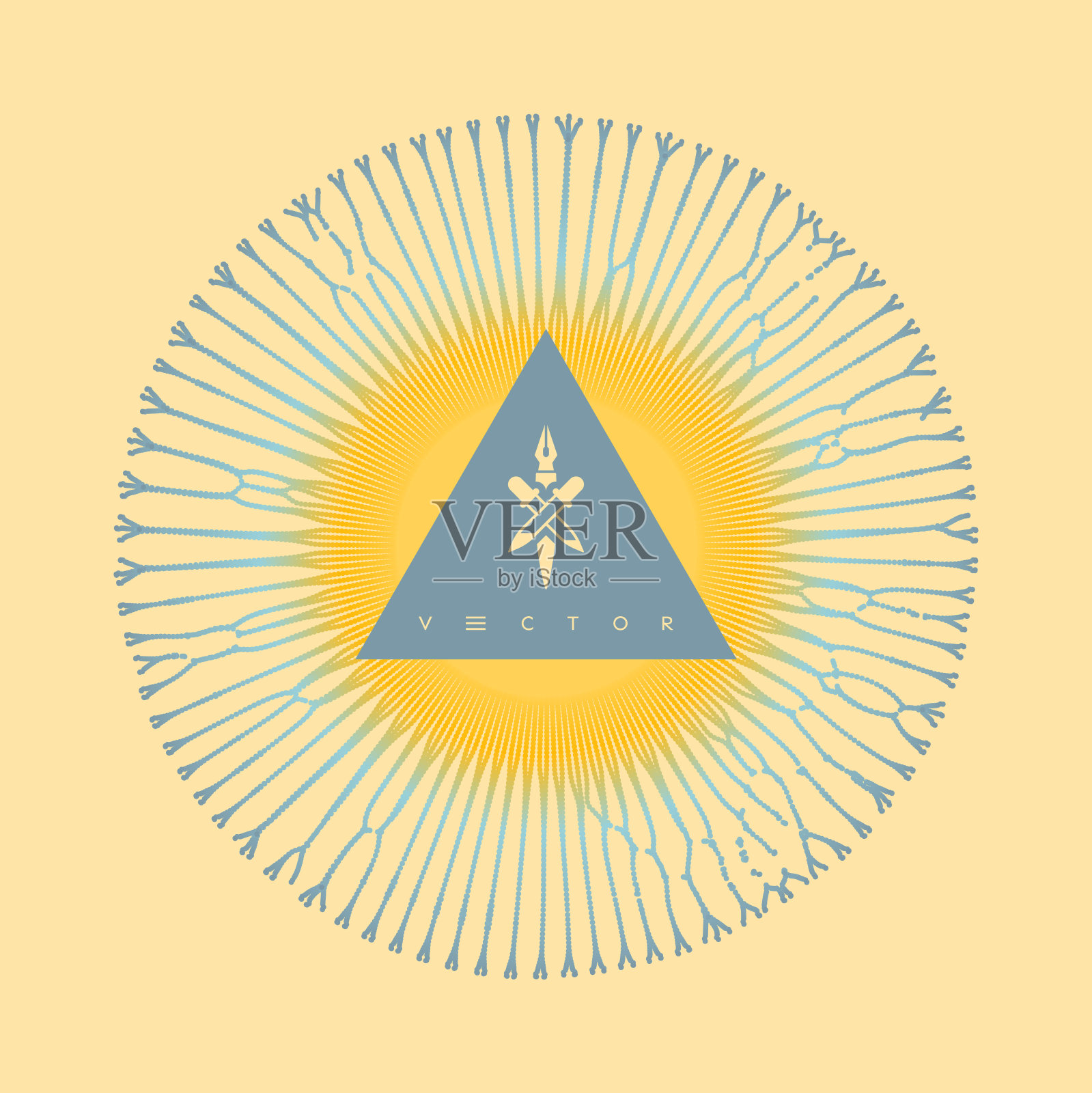 动态粒子阵列的小粒子在圆。现代科技元素。抽象点的背景。矢量插图。插画图片素材