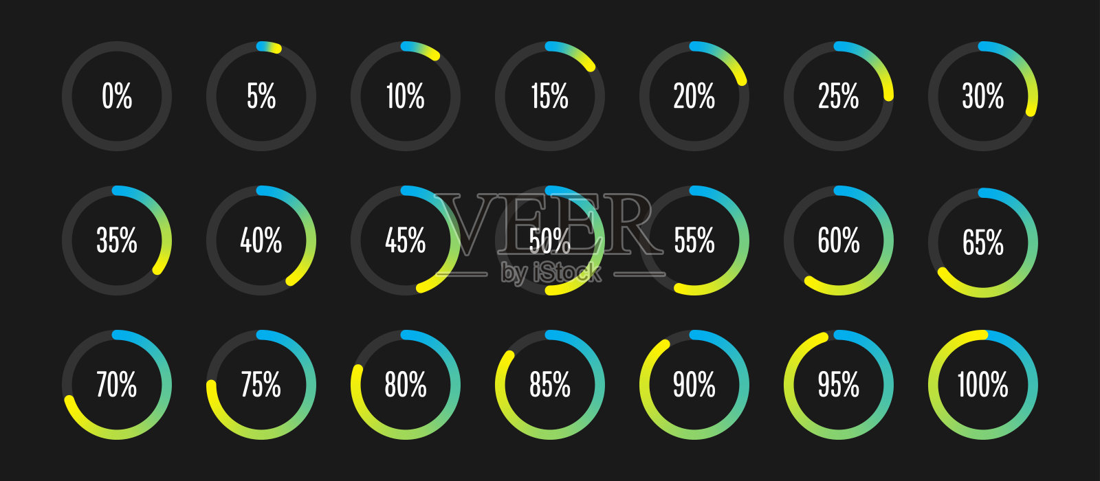 一组圆百分比图图标素材