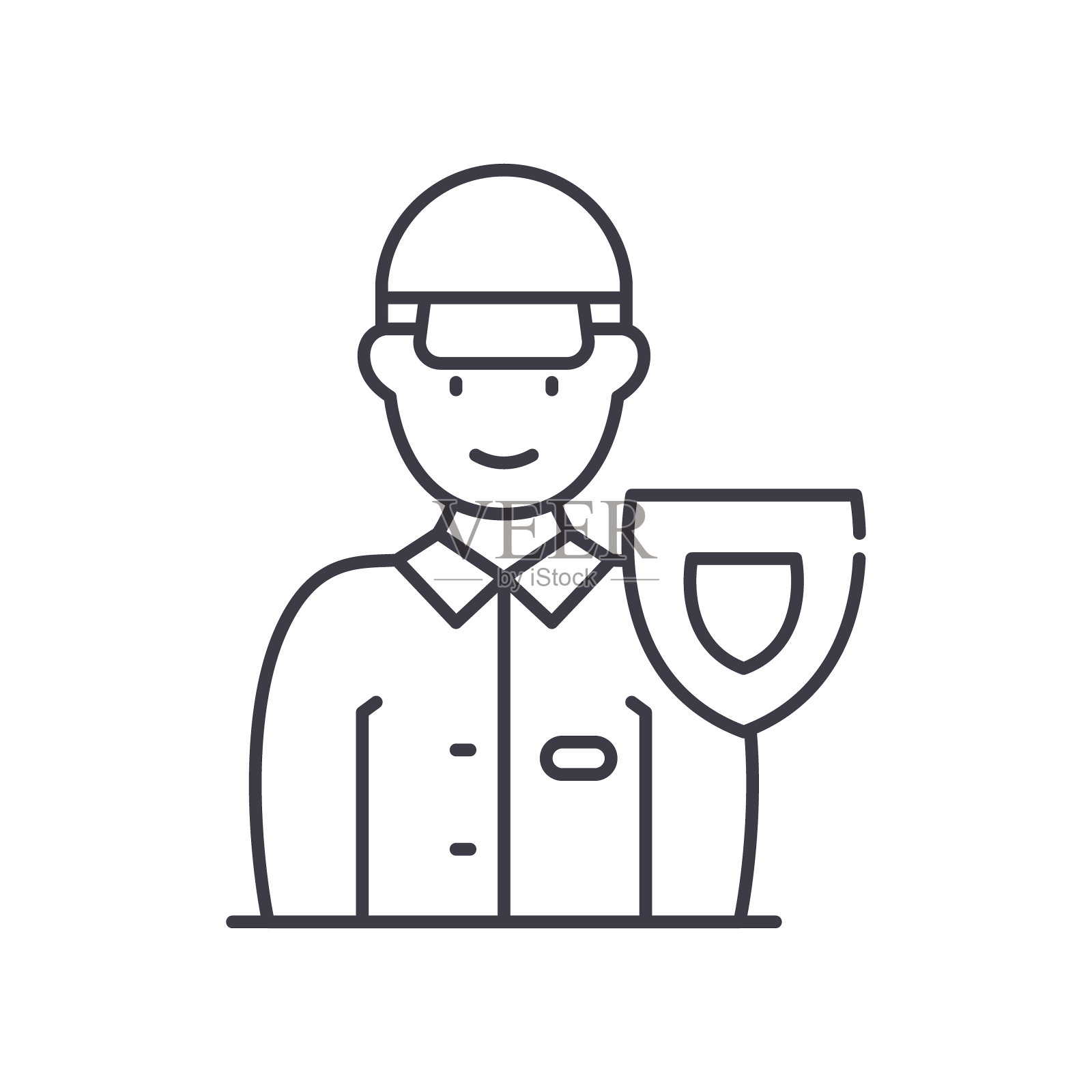 保安图标，线性孤立的插图，细线矢量，网页设计标志，轮廓概念符号与可编辑的笔触在白色的背景。插画图片素材