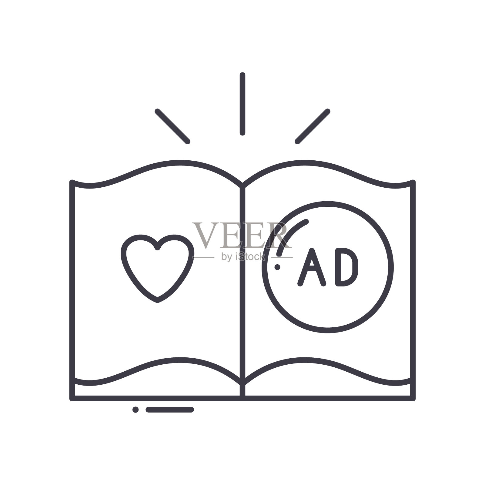 杂志广告图标，线性孤立的插图，细线矢量，网页设计标志，轮廓概念符号与可编辑的笔画在白色的背景。插画图片素材