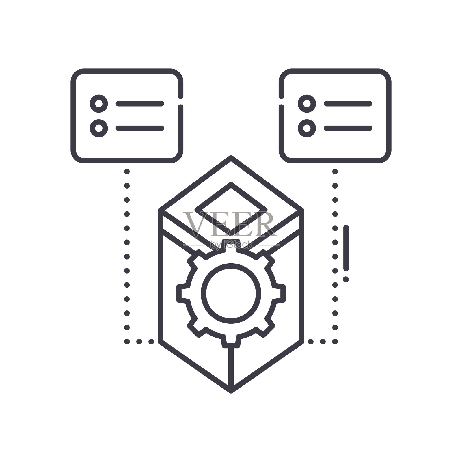 服务器连接图标，线性孤立的插图，细线矢量，网页设计标志，大纲概念符号与可编辑的笔触在白色背景。插画图片素材