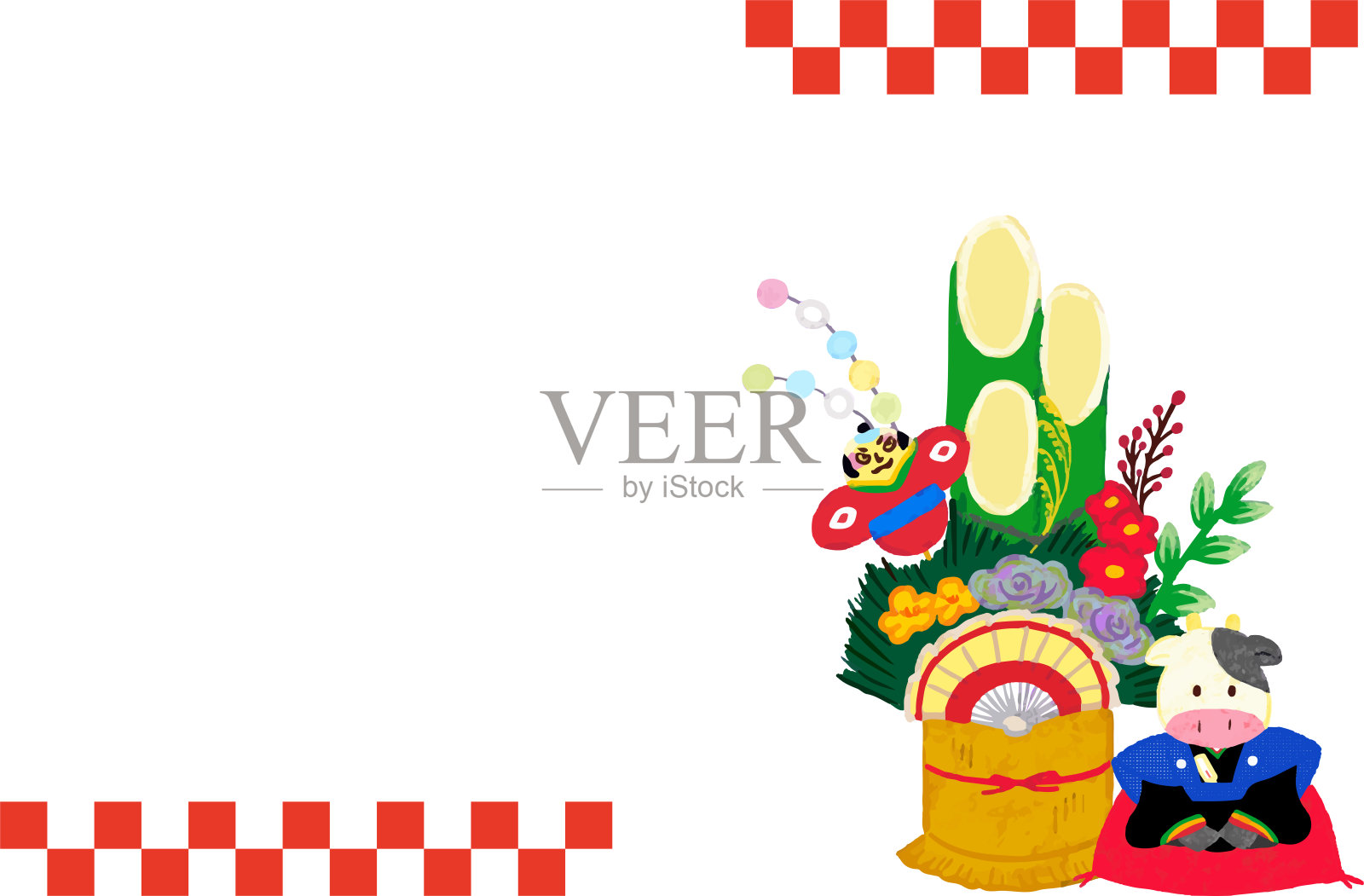 Kadomatsu和Fukusuke奶牛插画图片素材