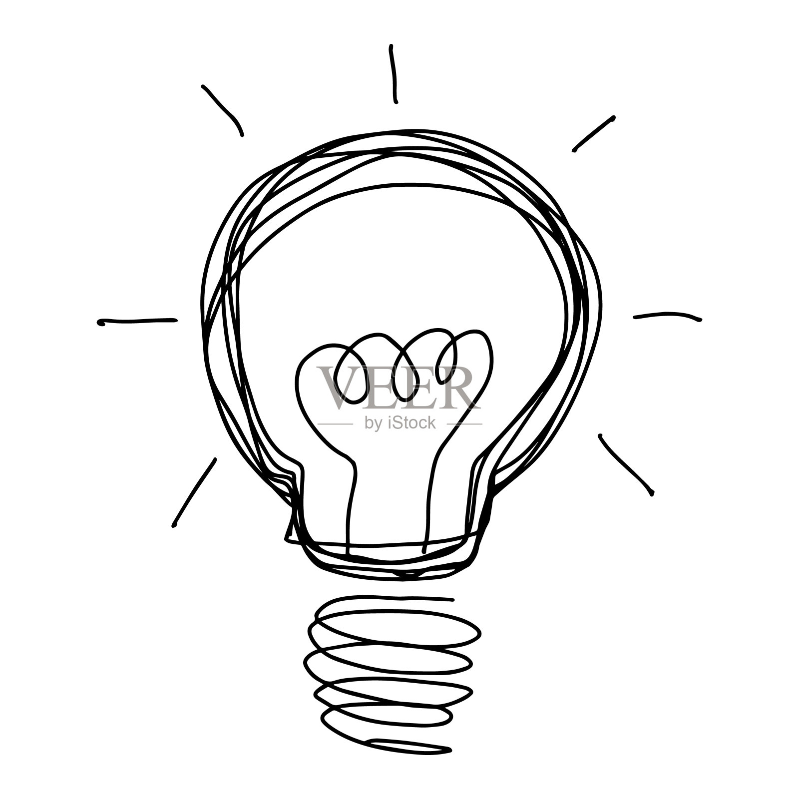 黑色涂鸦线手绘灯泡形状的白色背景设计元素图片