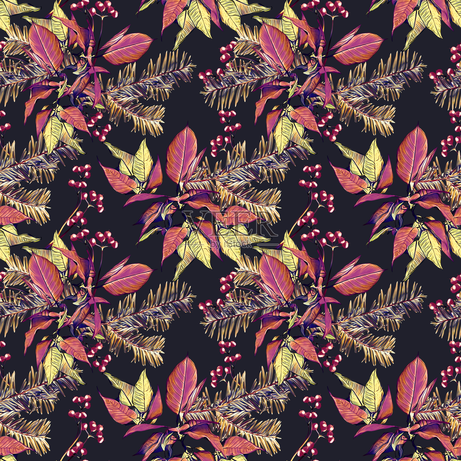 圣诞花束无缝图案。插画图片素材