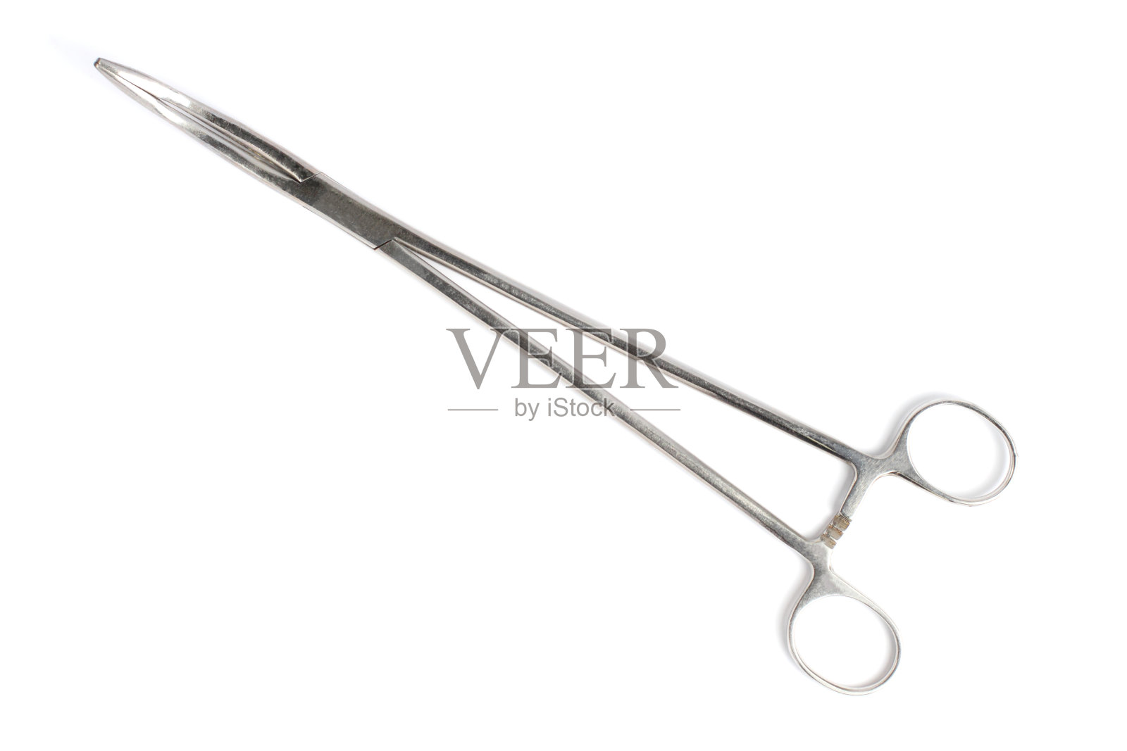 手术针架，特写，孤立，白色背景，俯视图。照片摄影图片