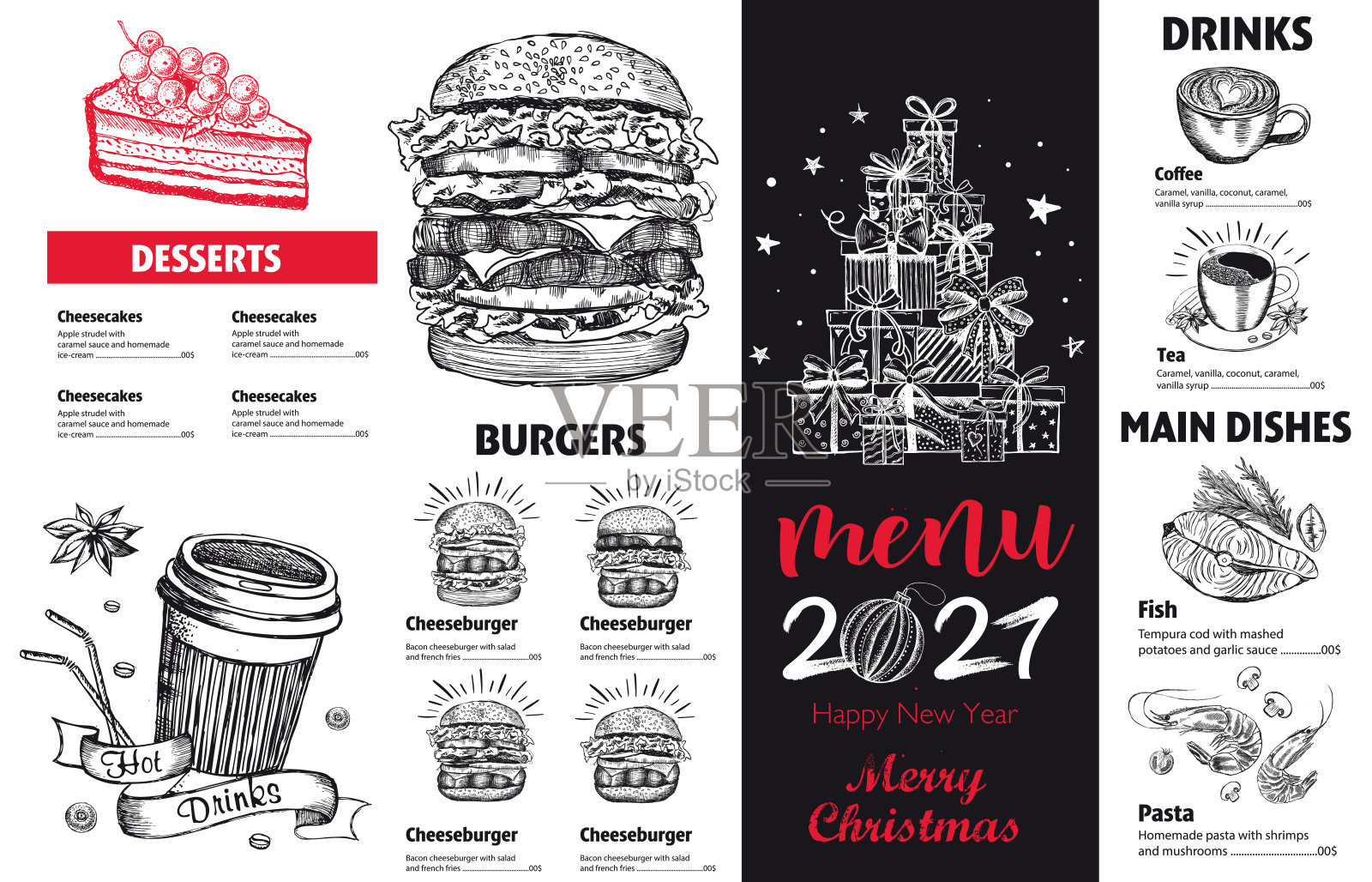 圣诞菜单。示意图说明。向量。插画图片素材