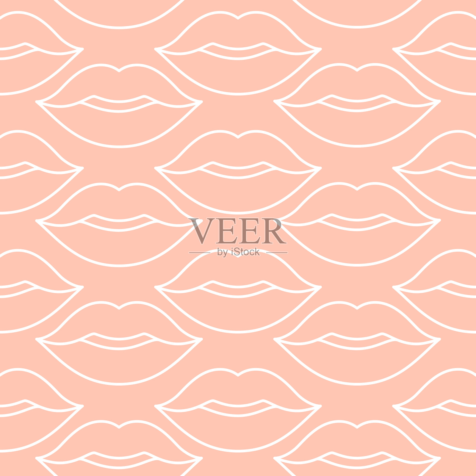 嘴唇上有无缝的粉红色图案。有光泽的口红吻标志着情人节的背景。丰满的噘嘴女人的嘴唇。设计元素图片