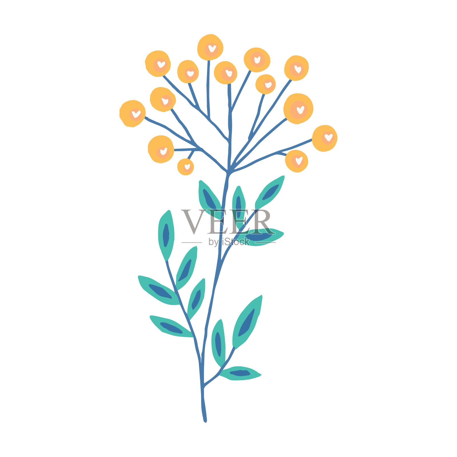 矢量插图。可爱的植物，开黄色的花。唐茜孤立在白色背景上。插画图片素材