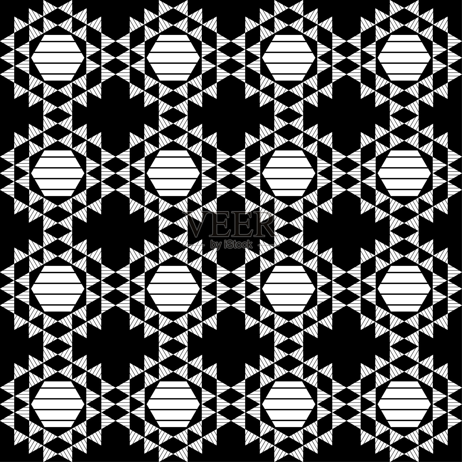 几何形状的马赛克。无缝模式。采用手动孵化设计。插画图片素材