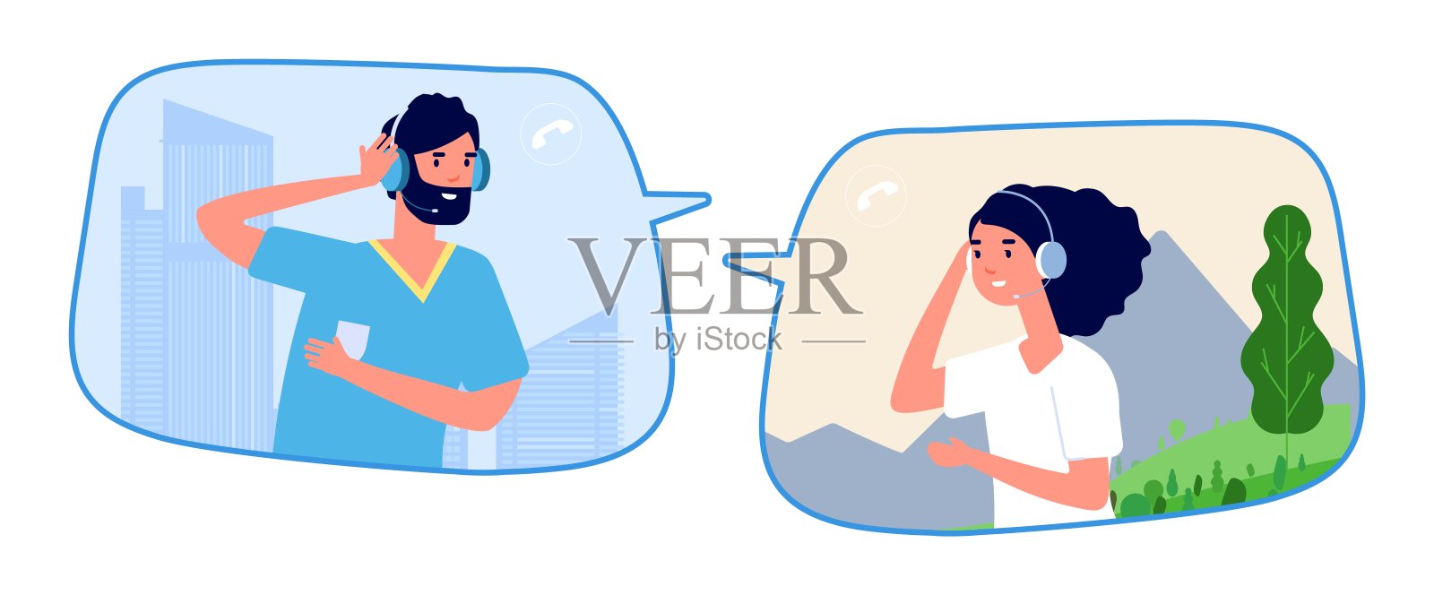 业务咨询。远程员工管理矢量概念。男女视频通话设计元素图片