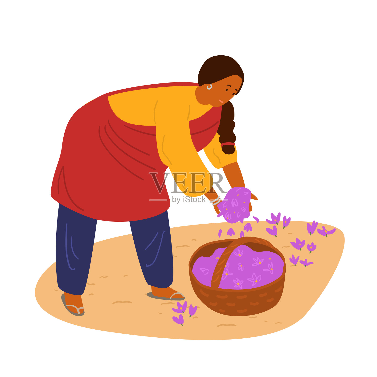 收集藏红花的印度妇女设计元素图片