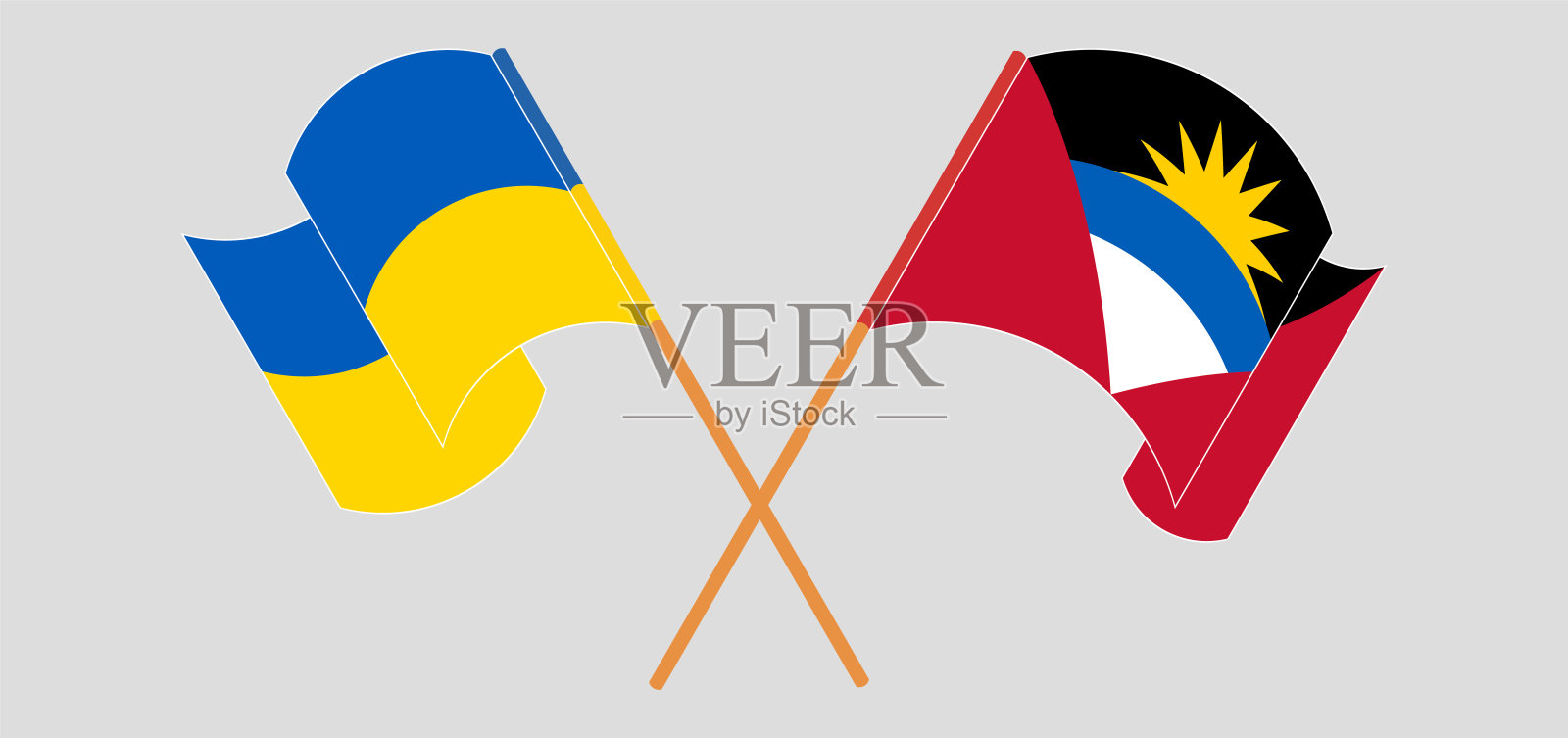 安提瓜和巴布达和乌克兰国旗交叉设计元素图片