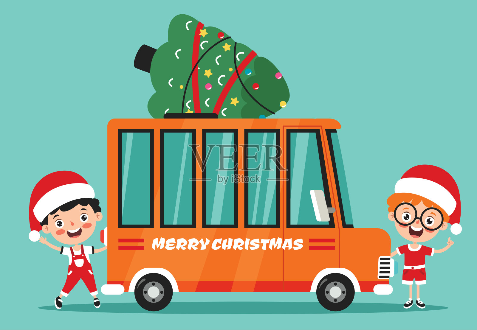 卡通人物圣诞问候插画图片素材