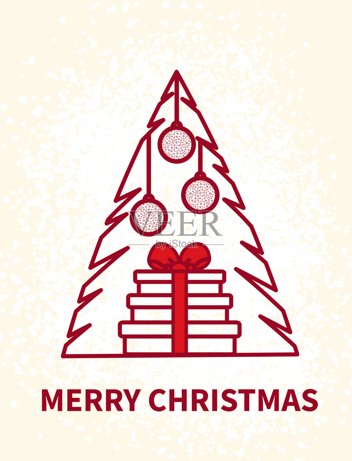 圣诞海报与风格化的少女，球和冷杉树。贺岁卡平面平面设计。发短信的地方。向量插画图片素材