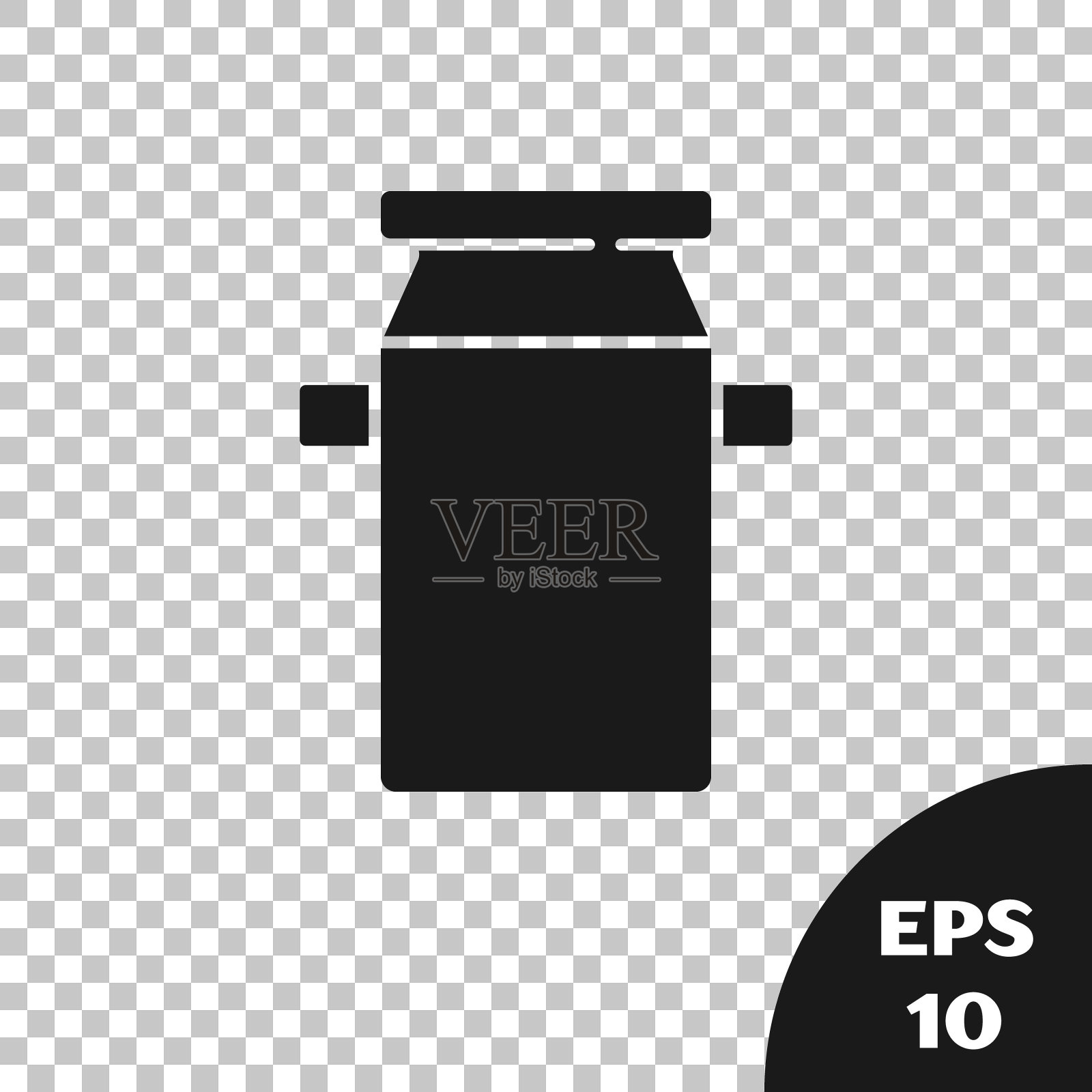 黑色罐头容器的牛奶图标隔离在透明的背景。向量插画图片素材