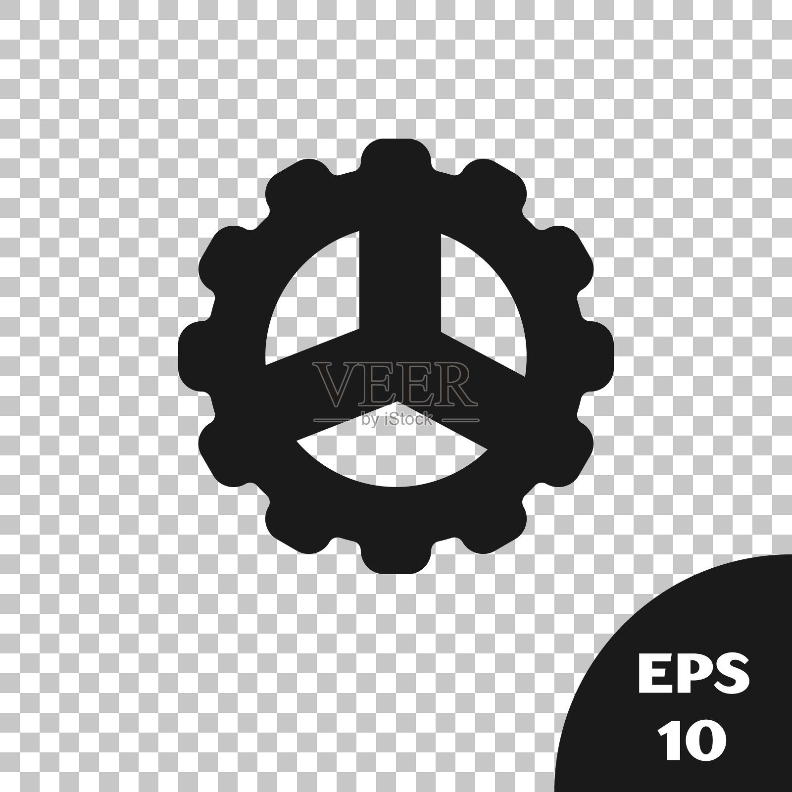 黑色自行车链轮曲柄图标隔离在透明背景上。向量插画图片素材