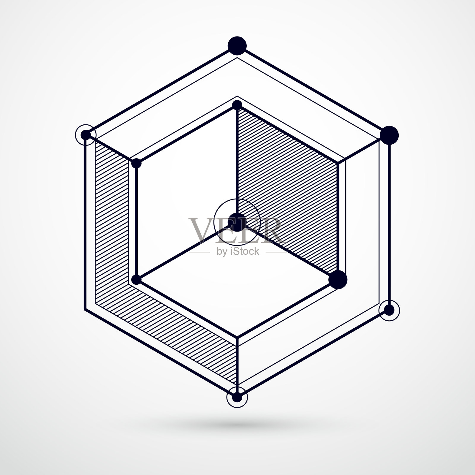 工程技术矢量黑白壁纸与3D立方体和线。工程技术墙纸与蜂窝。抽象的技术背景。插画图片素材