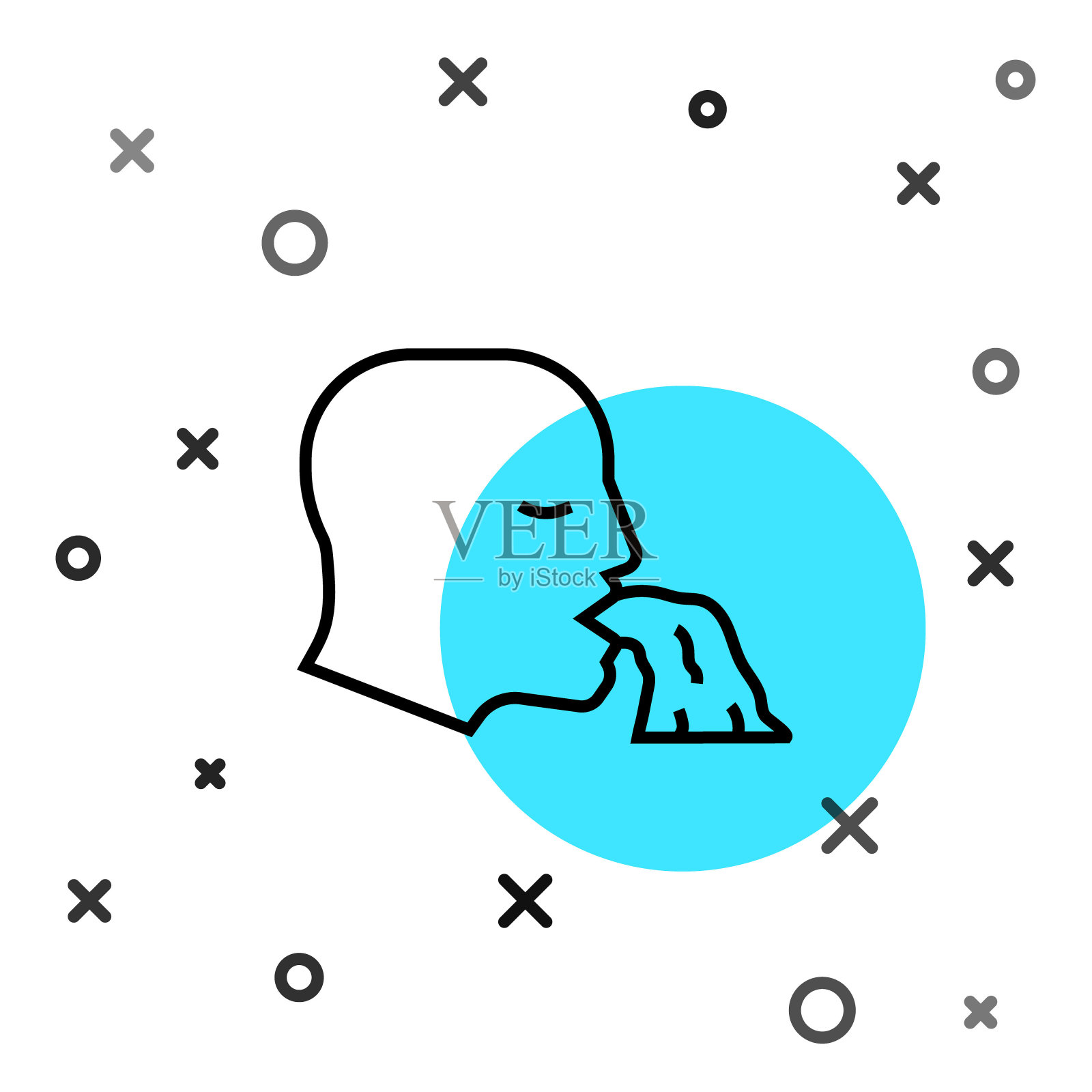 黑线呕吐人图标孤立在白色背景。疾病症状，健康问题。恶心，食物中毒，酒精中毒。随机动态形状。向量插画图片素材