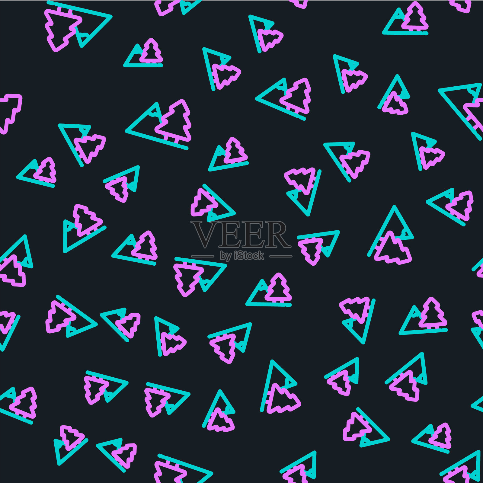线山与树图标孤立无缝模式的黑色背景。象征胜利或成功的概念。向量插画图片素材