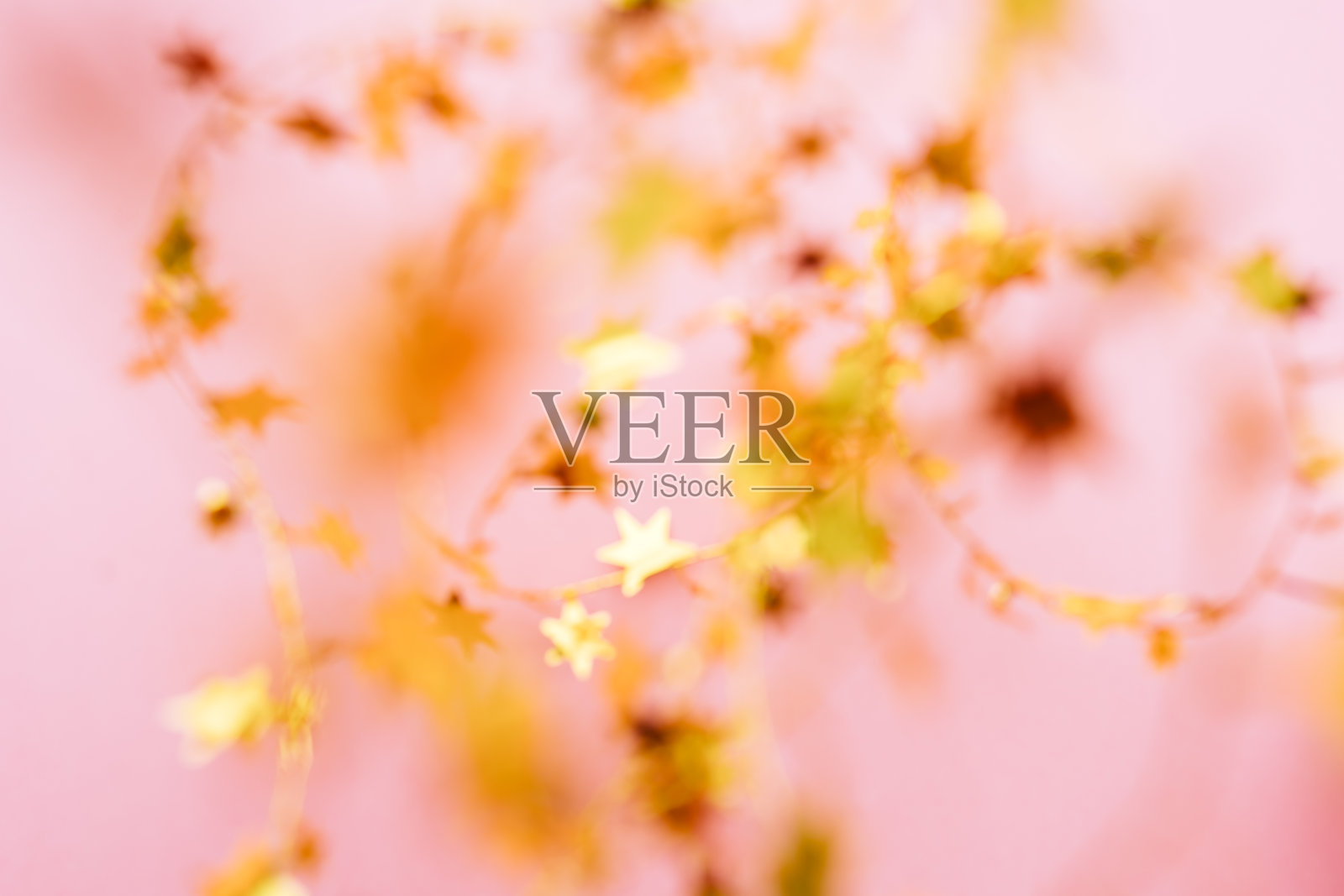 金色的星星洒在粉红色上。节日的背景。庆祝活动的概念。俯视图，平放。水平照片摄影图片