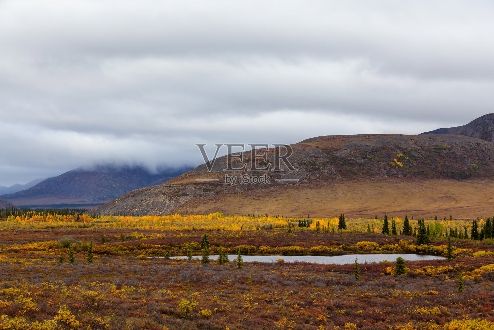 美丽的风景湖在一个秋天的一天在加拿大的自然照片摄影图片