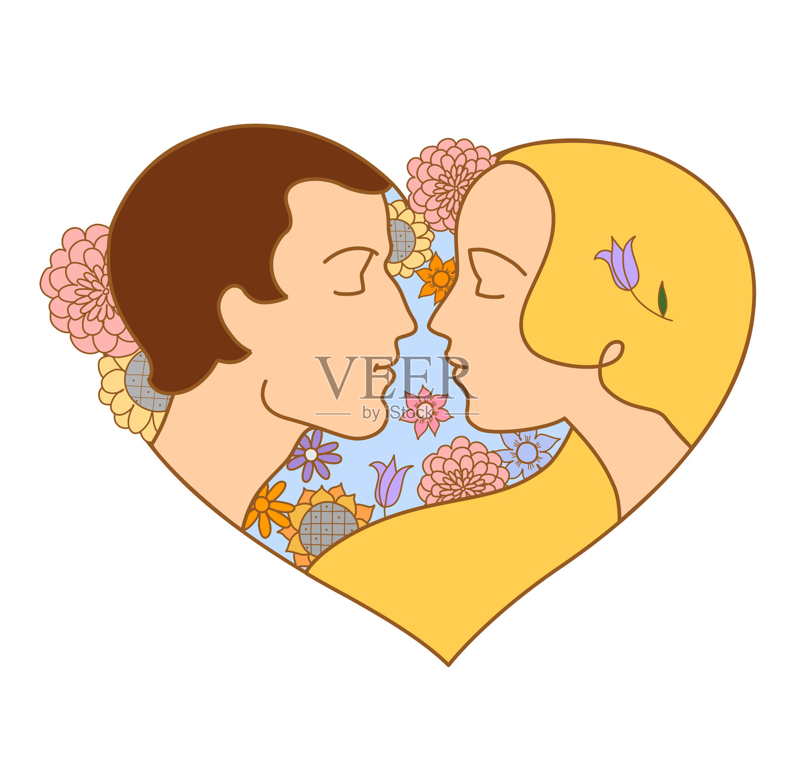 相爱的情侣五彩缤纷插画图片素材