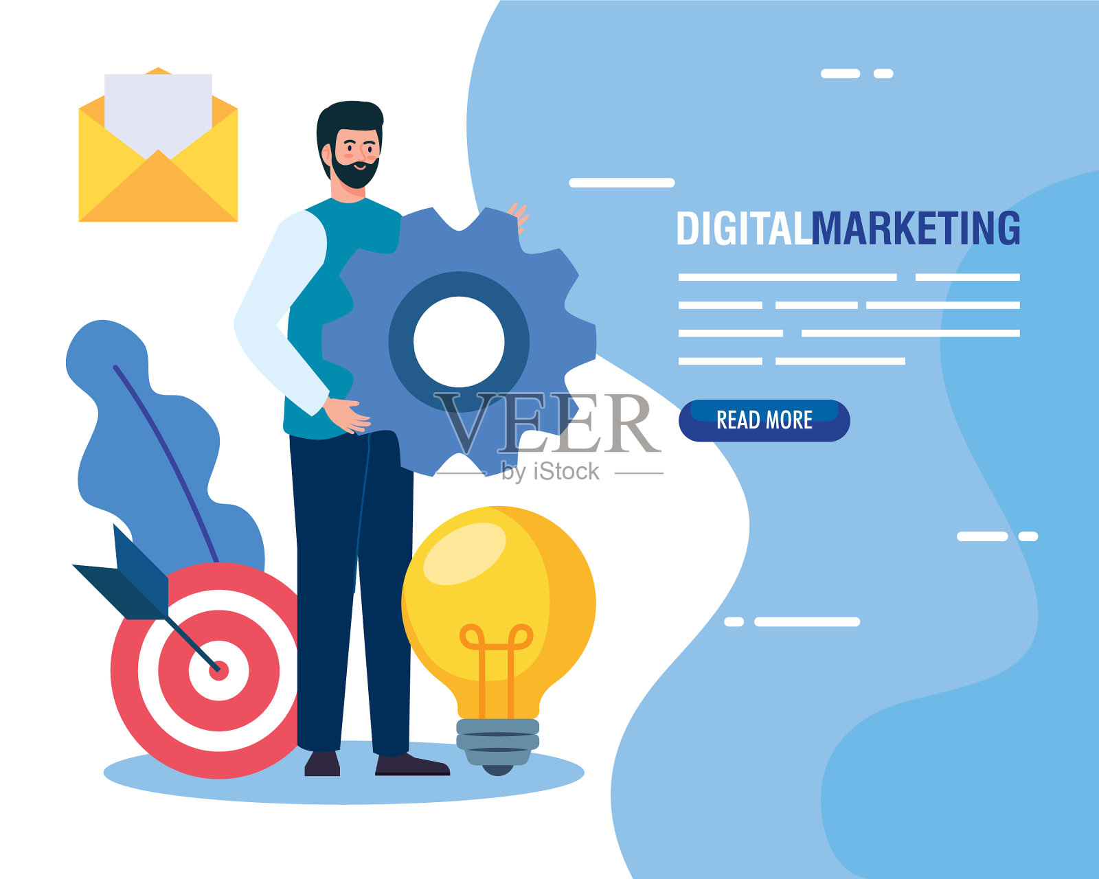 人与齿轮和图标设置数字营销图标素材