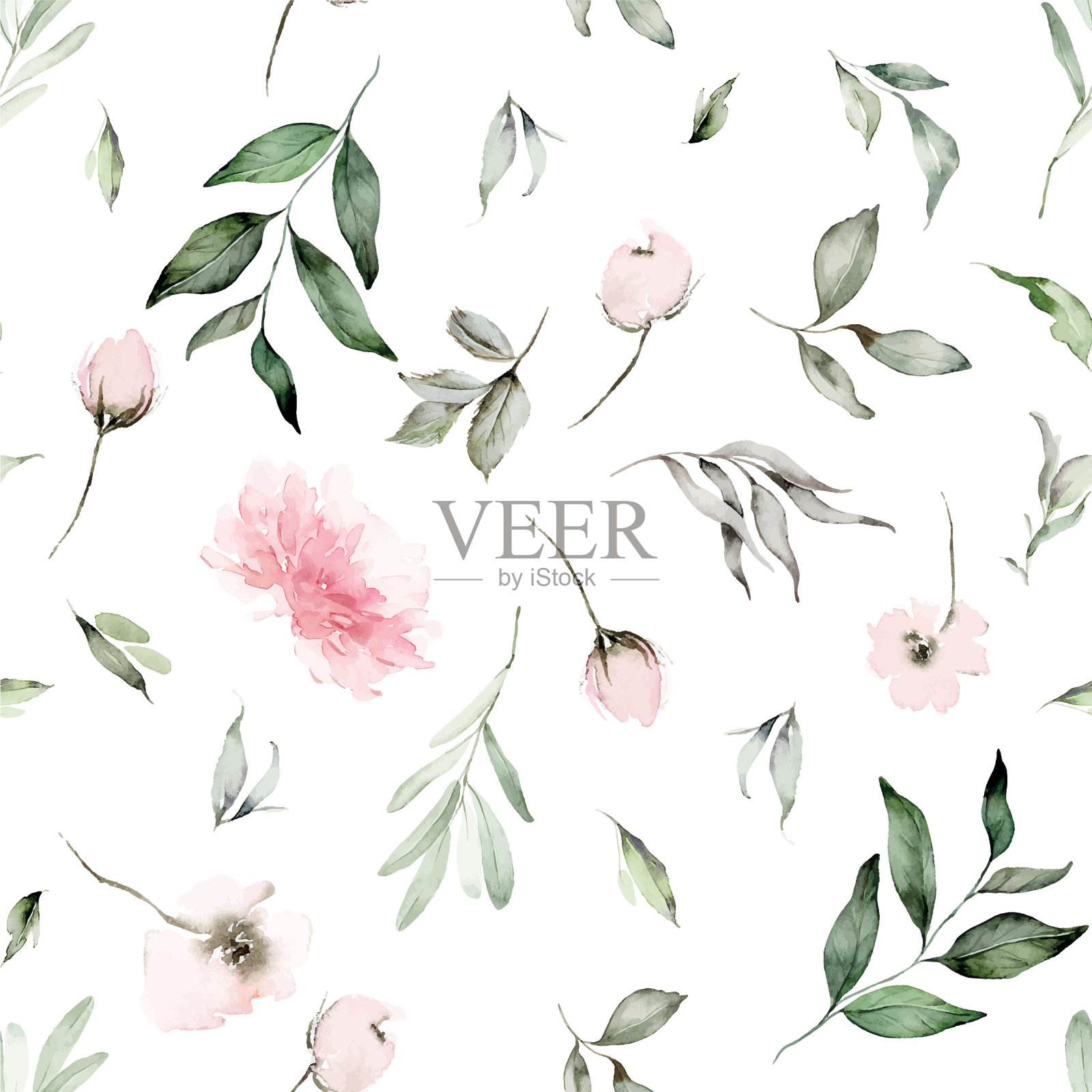 水彩花朵无缝图案插画图片素材