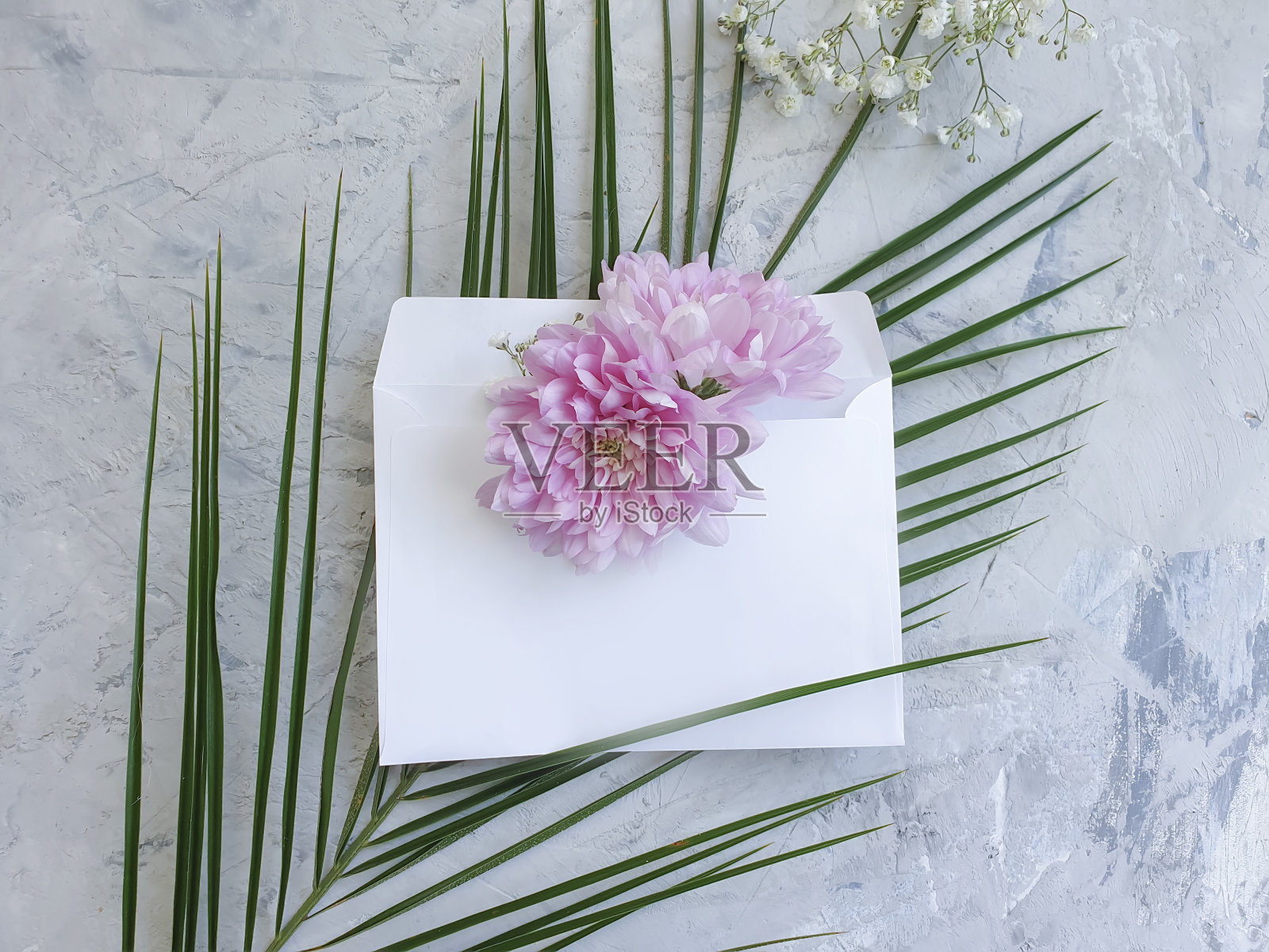 信封，花的背景照片摄影图片