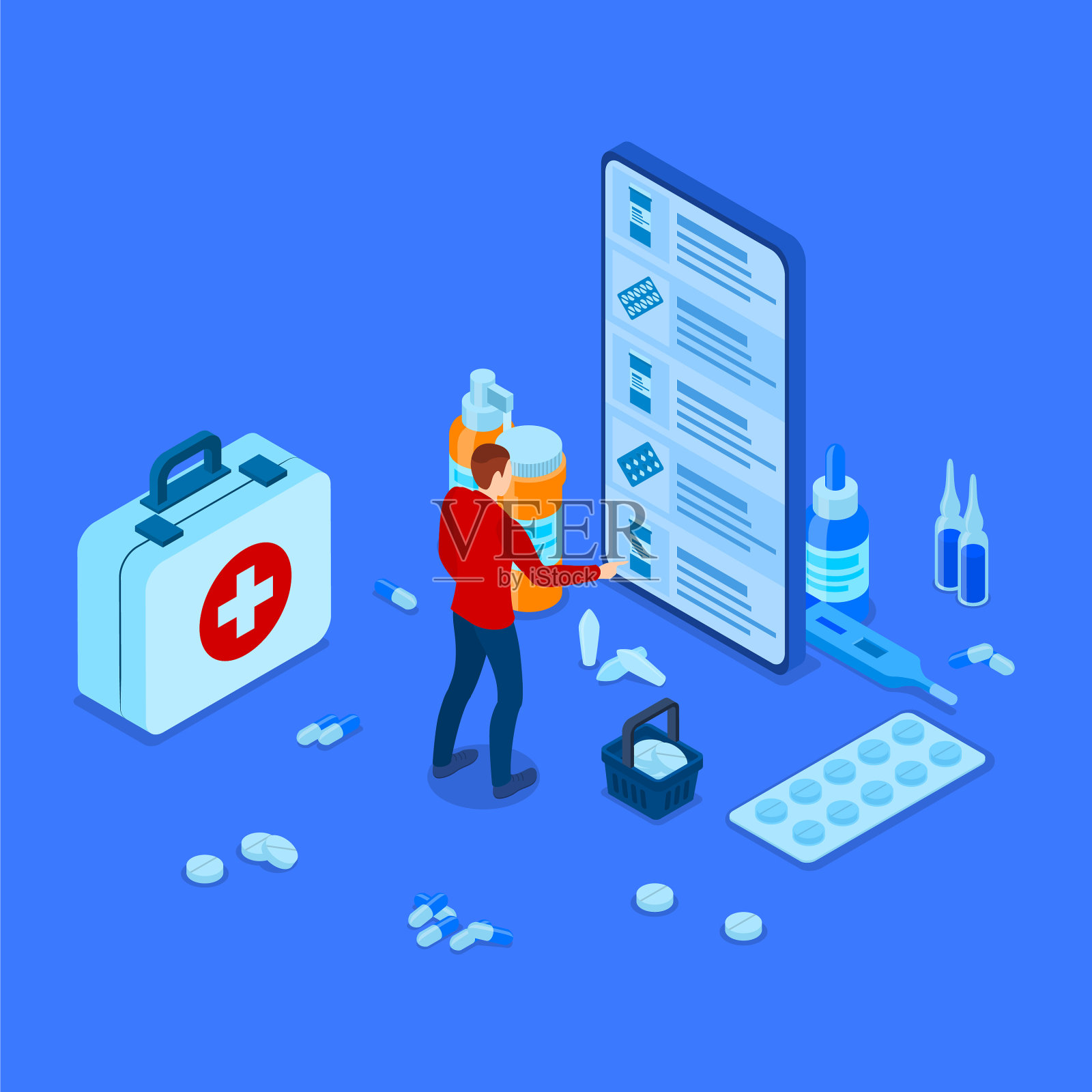 彩色在线药房概念三维等距视图插画图片素材