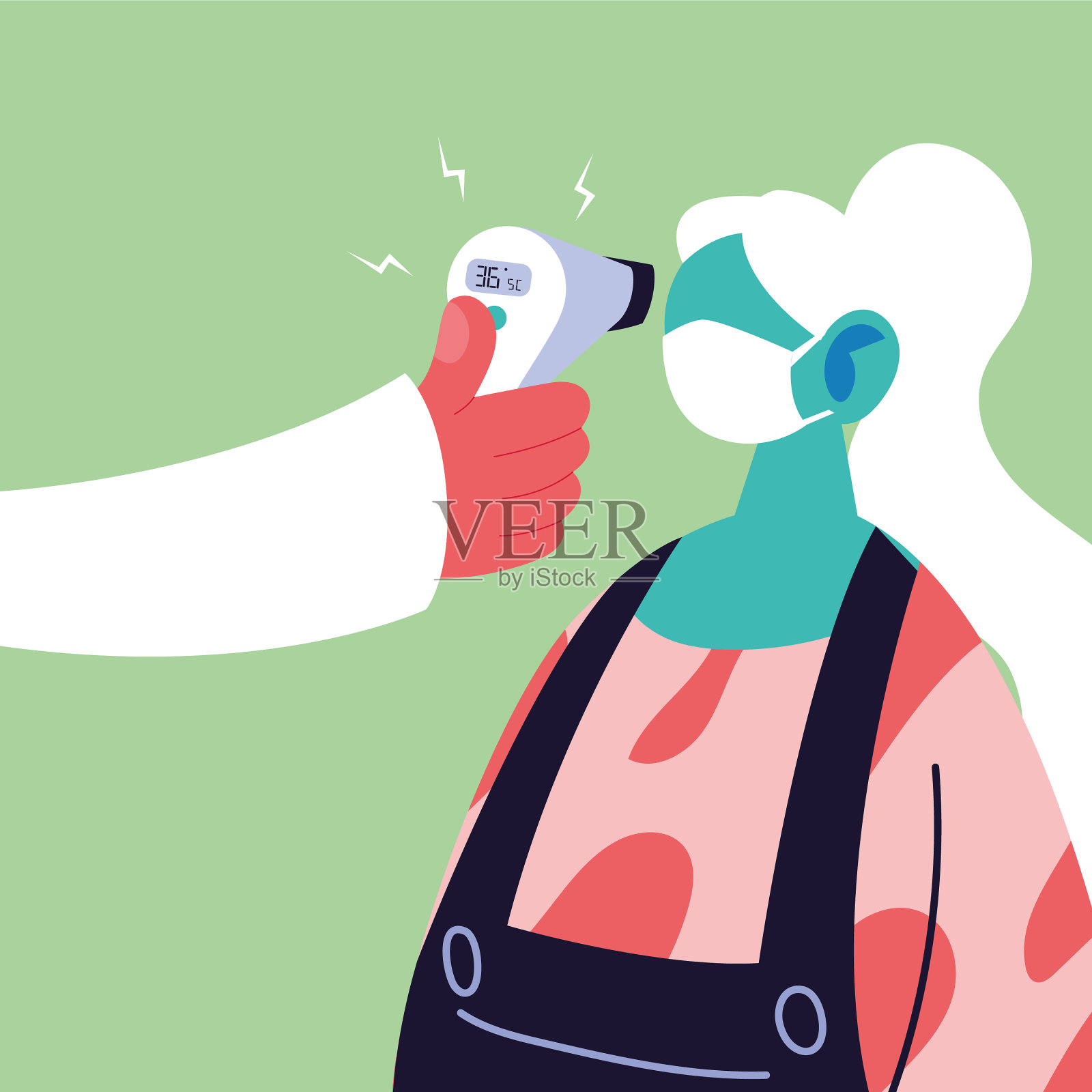 手拿温度计枪的检查人员插画图片素材