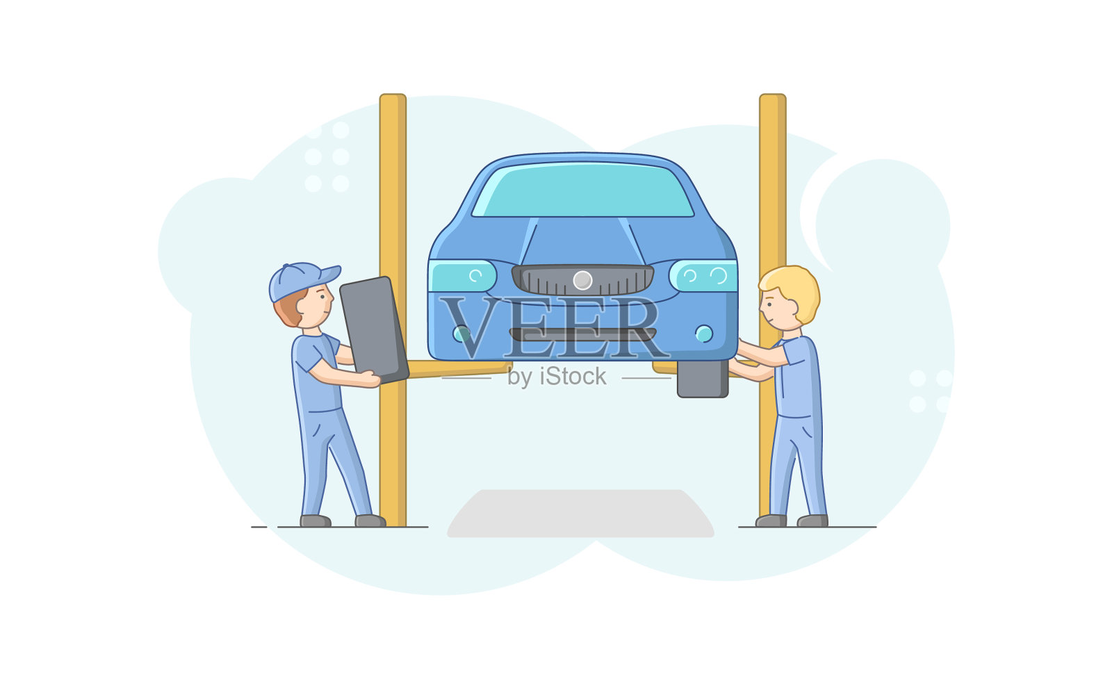 汽车修理店概念专业机械师设计元素图片