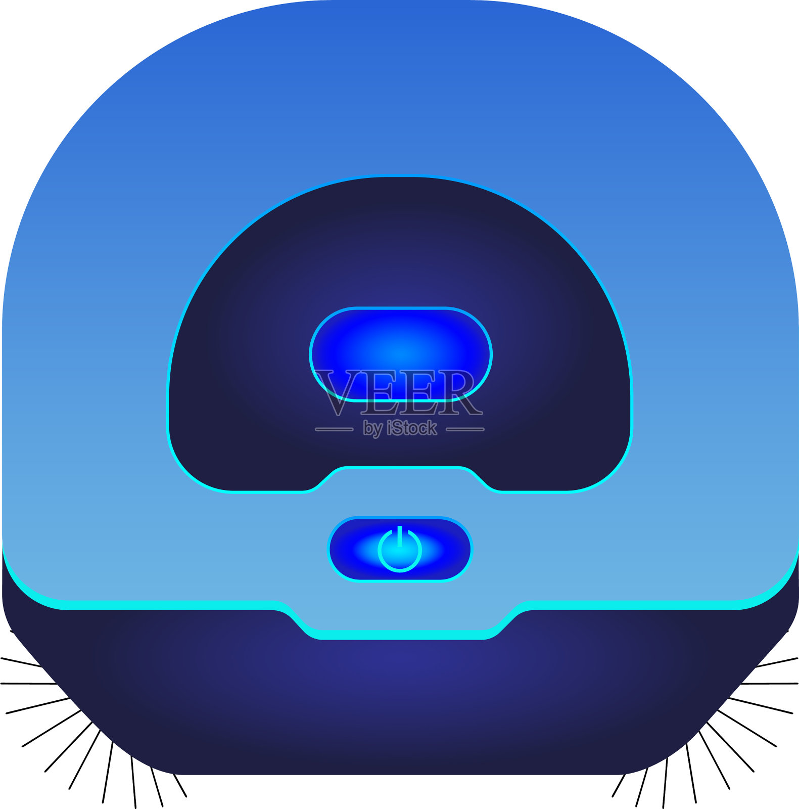 蓝色机器人真空吸尘器-俯视图-全插画图片素材