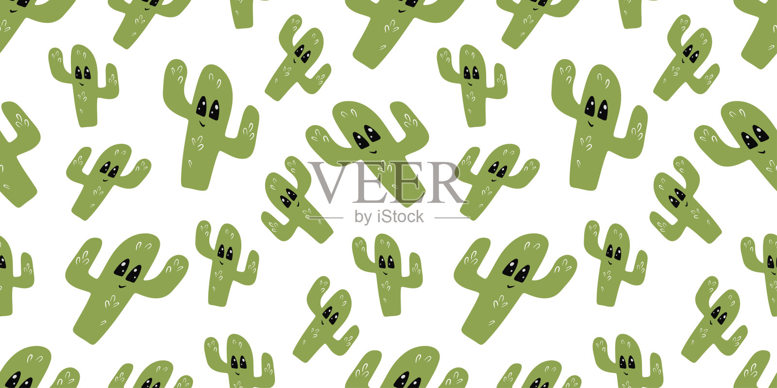 无缝背景与仙人掌。装饰可爱的壁纸为托儿所在斯堪的纳维亚风格。适合童装、室内设计、包装、印刷。设计元素图片