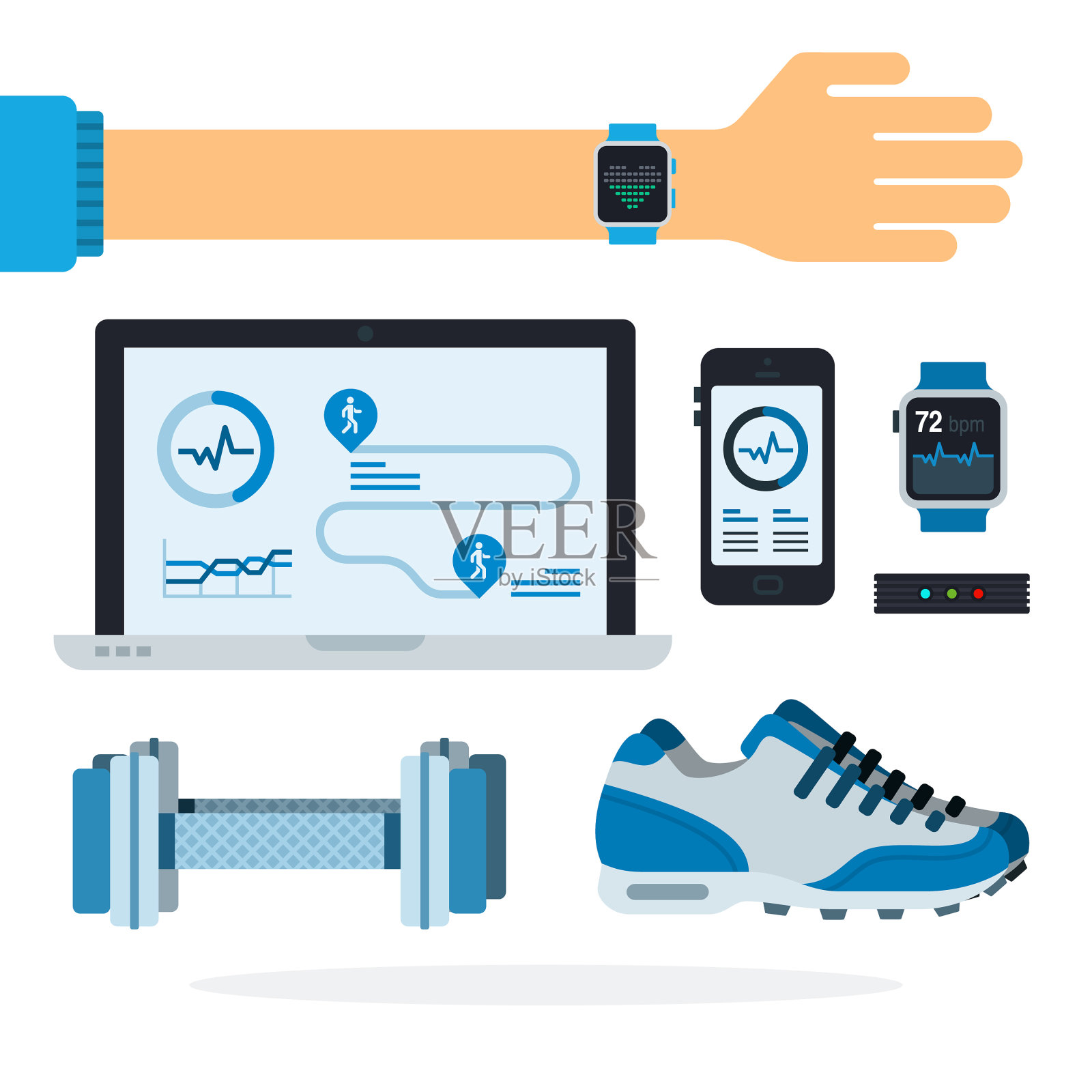 设置运动设备的应用程序上的小球鞋和插画图片素材