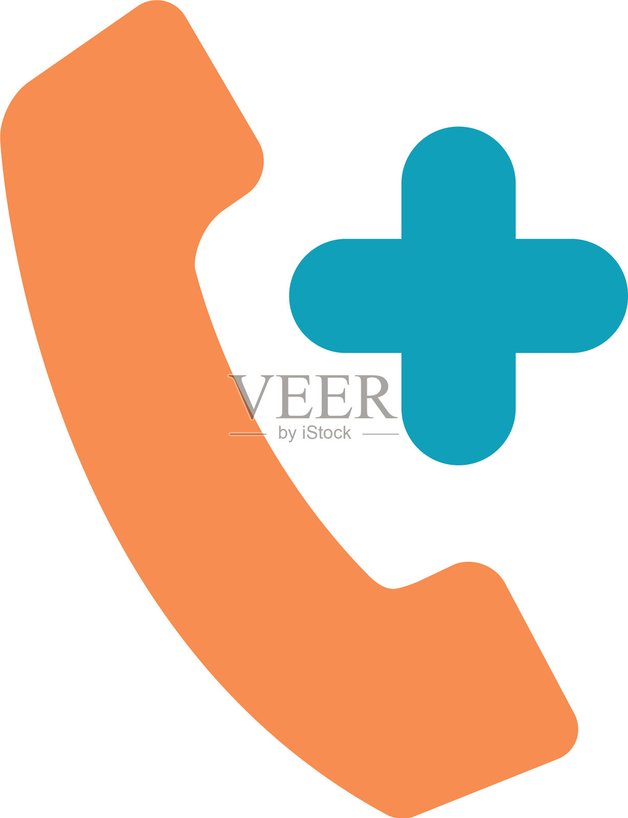 电话和医疗十字图标扁平化风格设计元素图片